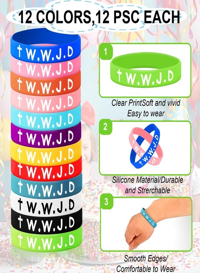 MATEPLUS 48Pcs WWJD Silicone Bracelets for Kids, 12 Colors What Would Jesus Do Rubber Bracelet Bulk Motivational Religious Christian Wristands for Party Church School - Image 2